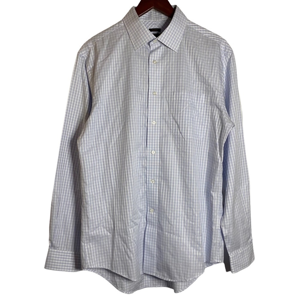 Jos. A. Bank Reserve Wrinkle Free Slim Fit White Blue Dress Shirt 16.5-35
